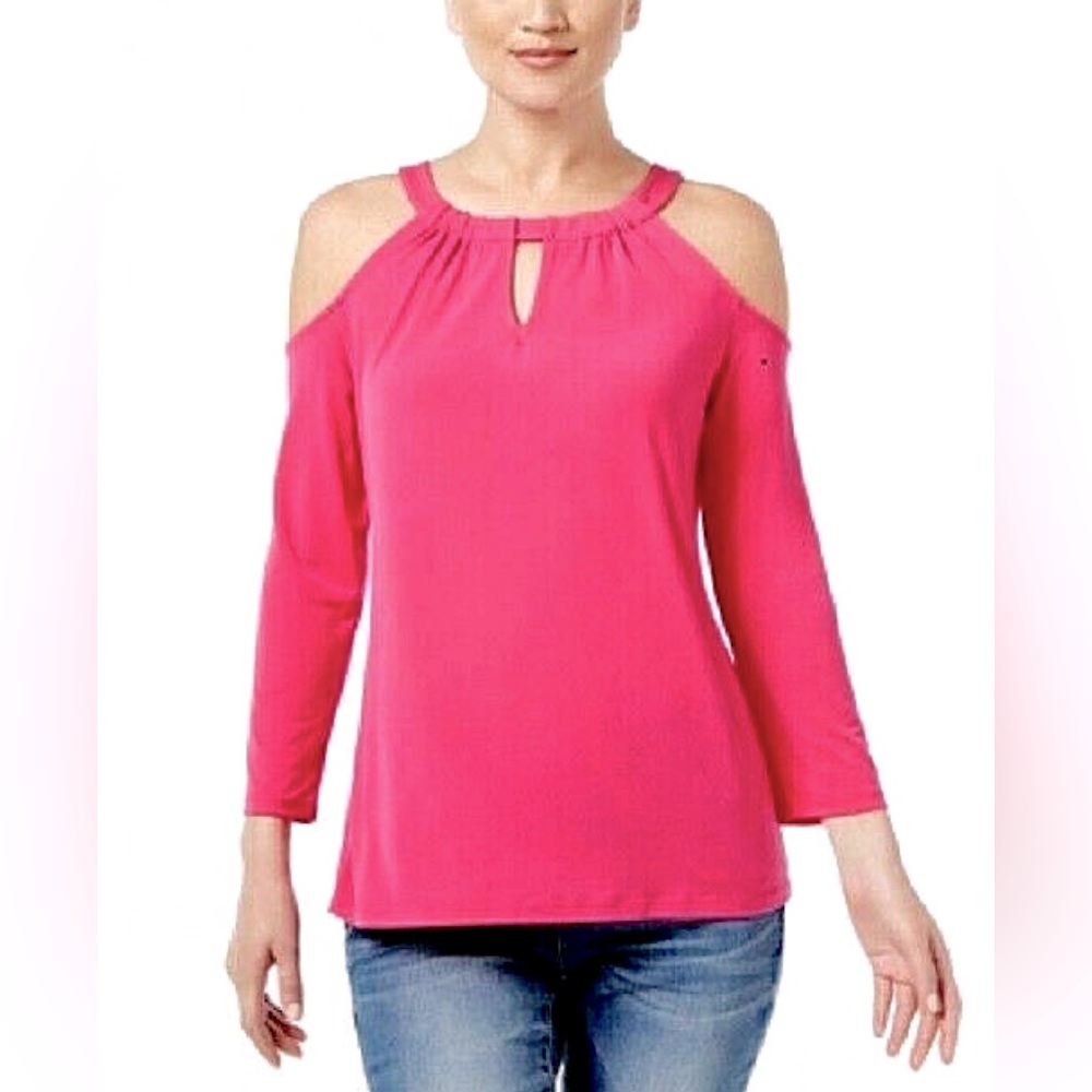 INC International Concepts Intense Pink Keyhole Cold Shoulder Jersey Top